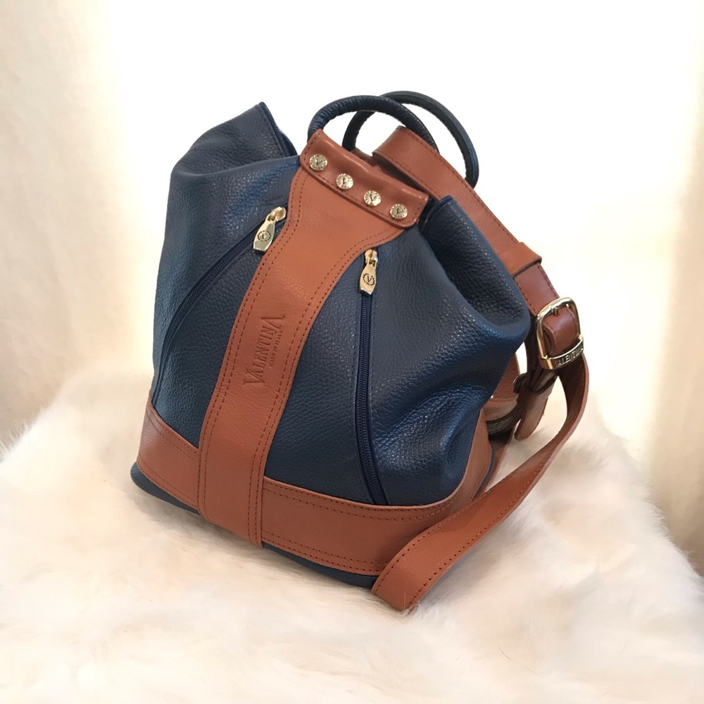 Deep blue Valentina Italian leather bag